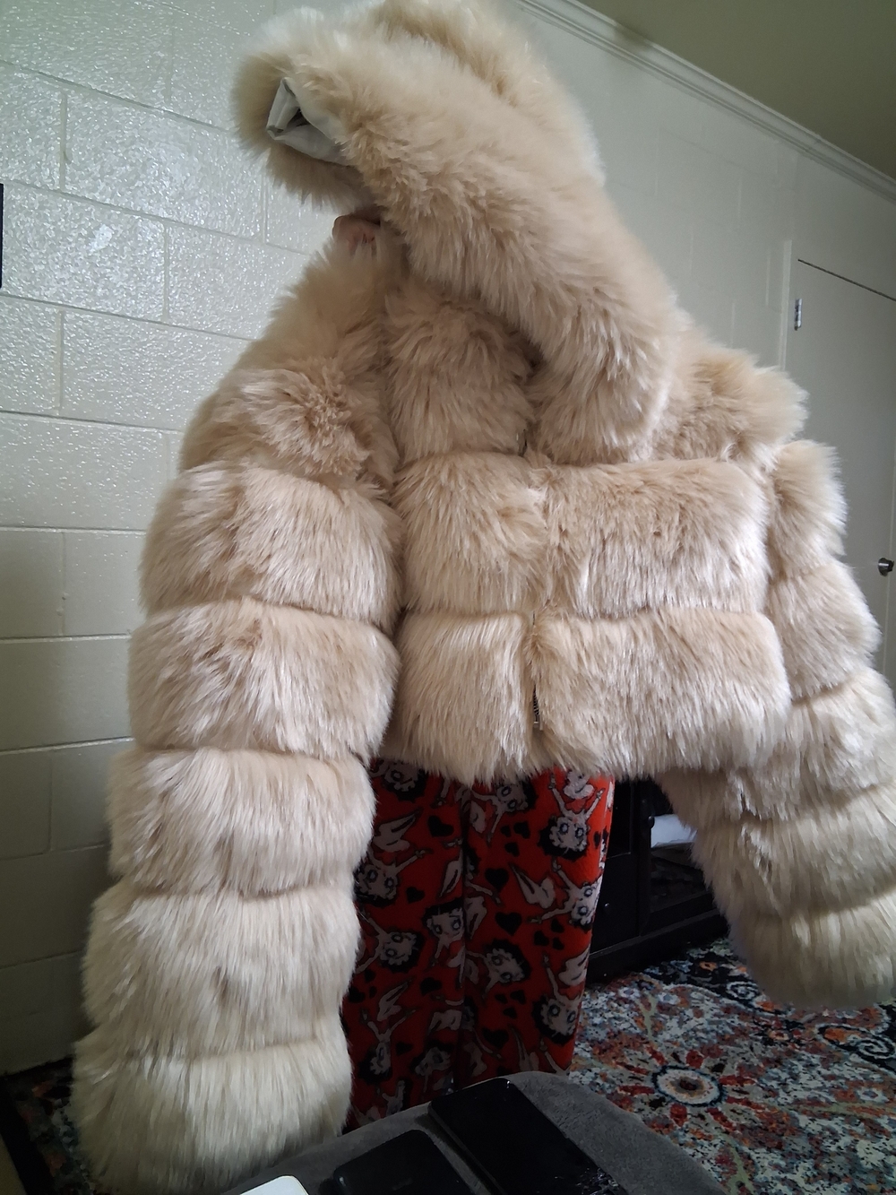 Plush Cream Faux Fur Hooded Jacket